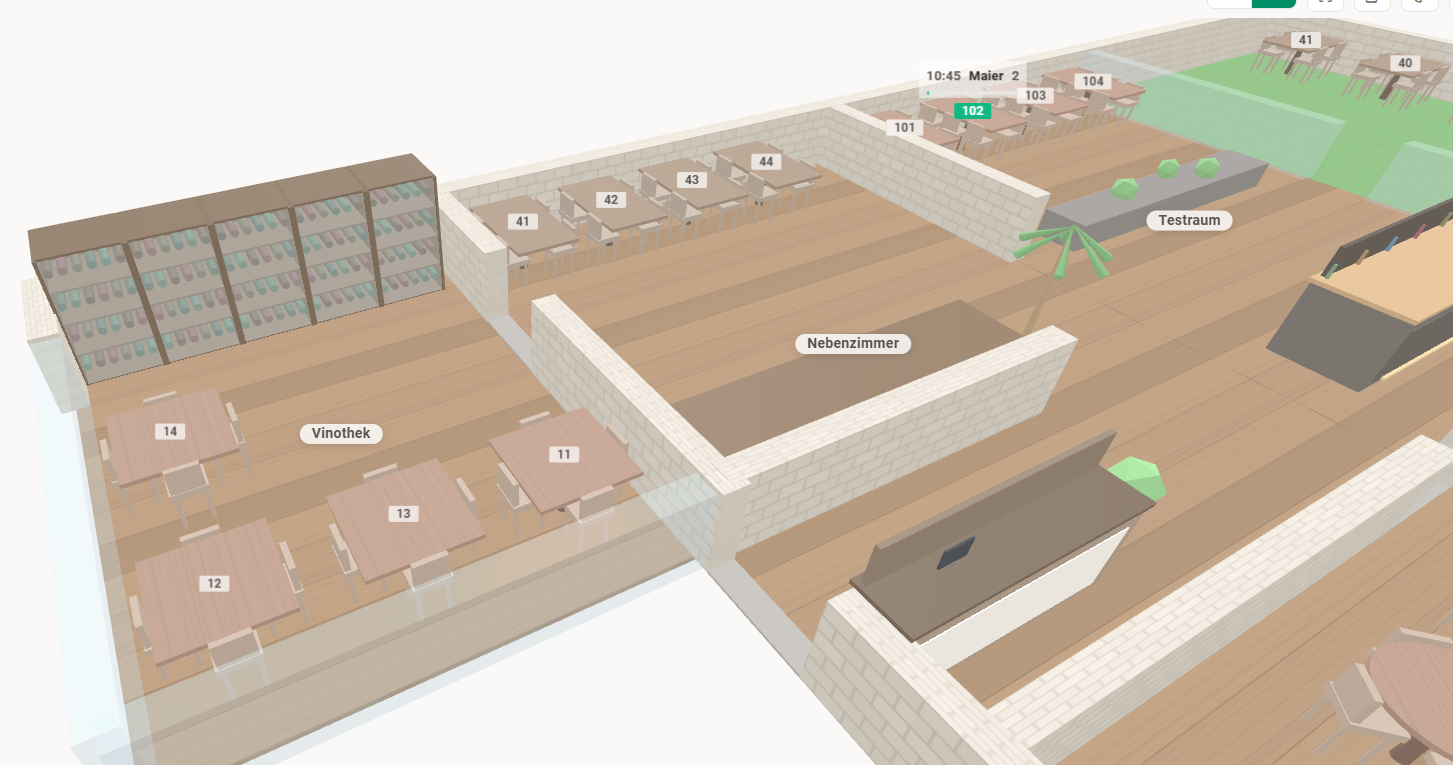 Grafischer Tischplan in der 3D-Ansicht